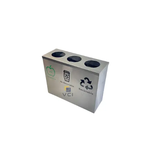 [0604-001-0] Basurero Triple De A. Inox S430 0.96X0.35X0.75